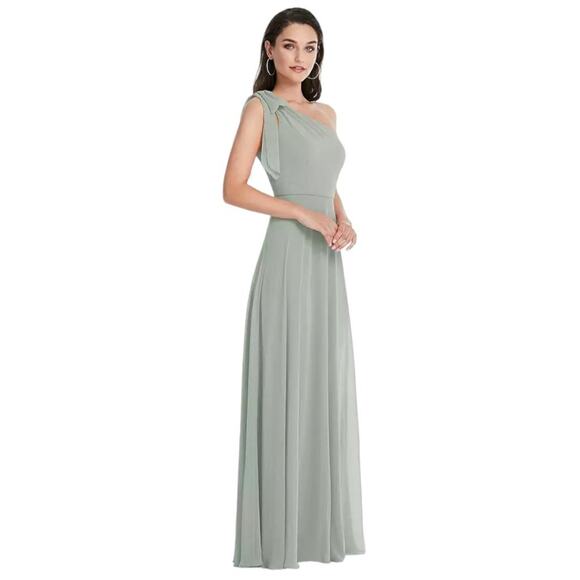 After Six Draped One Shoulder Maxi Dress Bow Scarf Size 12 NWOT $221 MSRP - Picture 2 of 10